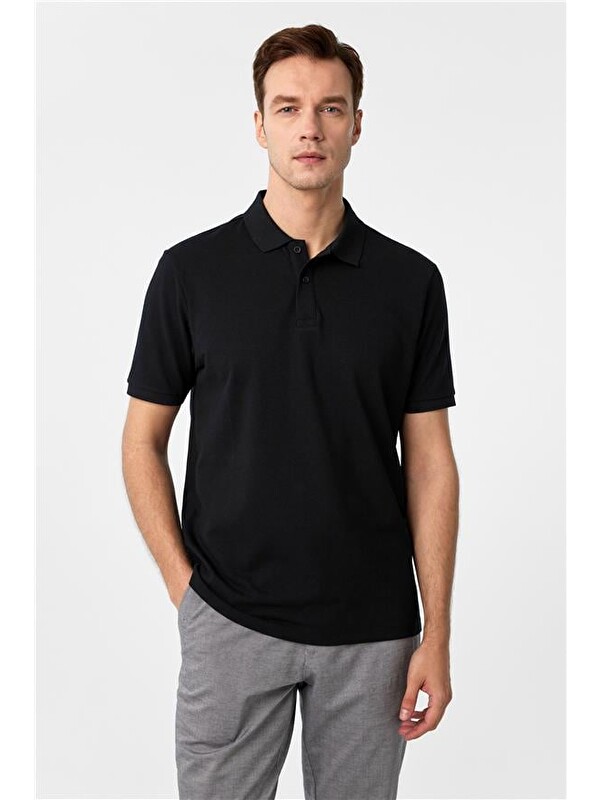 Süvari Siyah Regular Armürlü Polo Yaka Tişört