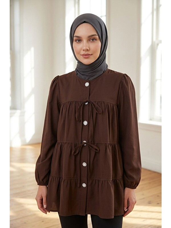 Julude Gülseli Bağcık Detaylı Tesettür Tunik