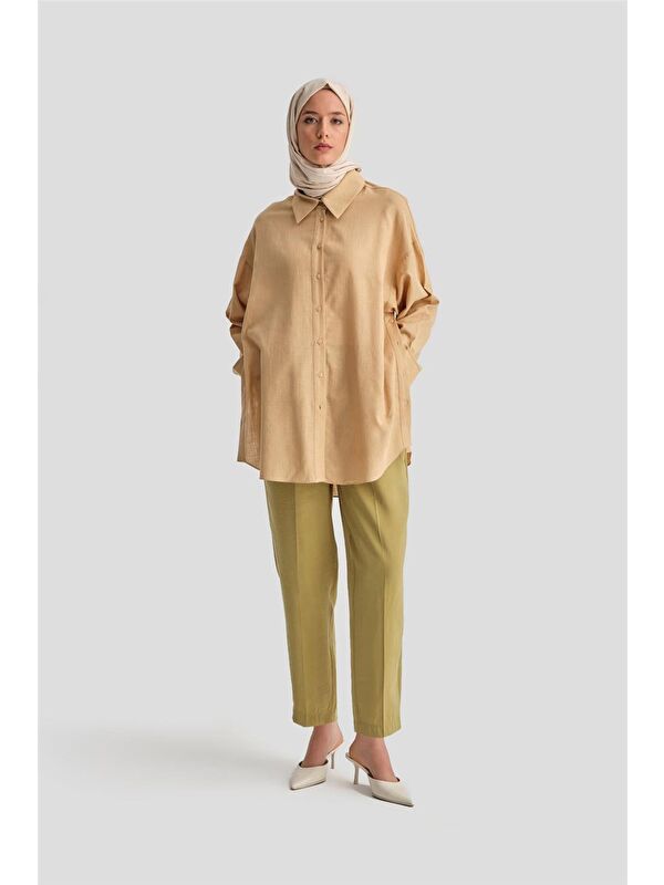ARMİNE Düğmeli Modal Pantolon 24K2621 Zeytin