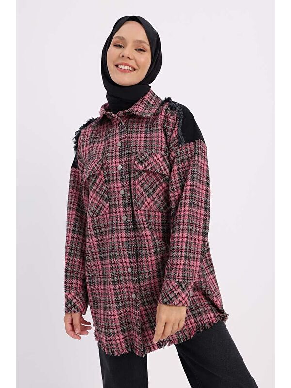 ALLDAY Pembe-Siyah-Denim Garnili Tüvit Gömlek Tunik