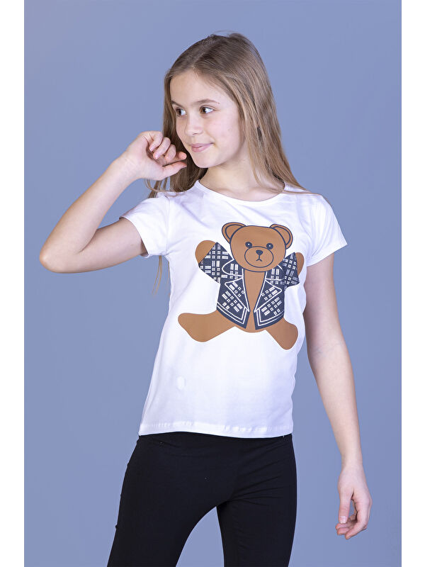 Toontoykids Kız Çocuk Ayıcık Baskılı Tişört
