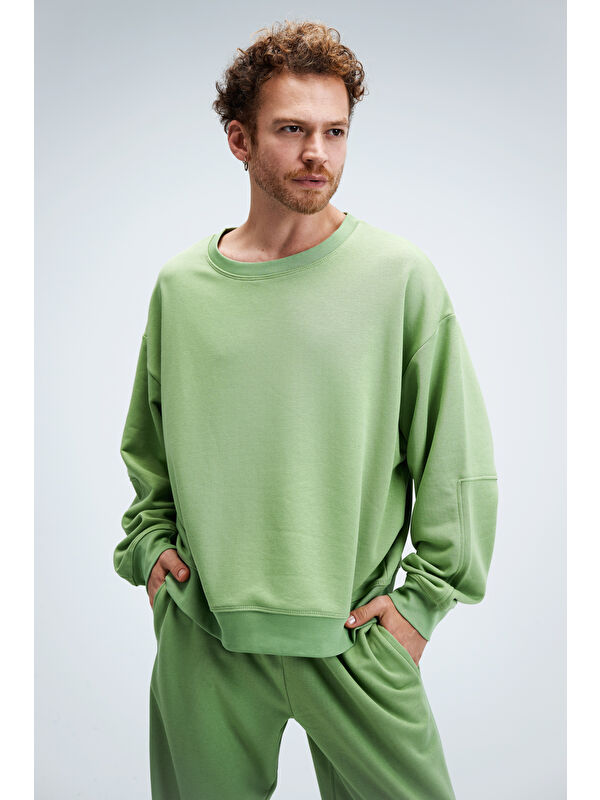 gothamVibes Erkek Timeless Oversize Fıstık Yeşili Sweatshirt