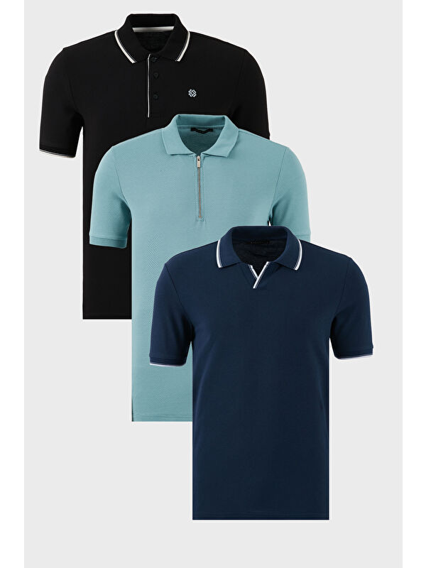 Buratti Pamuklu Regular Fit 3'lü Paket Polo Yaka Tişört 59029641518S3