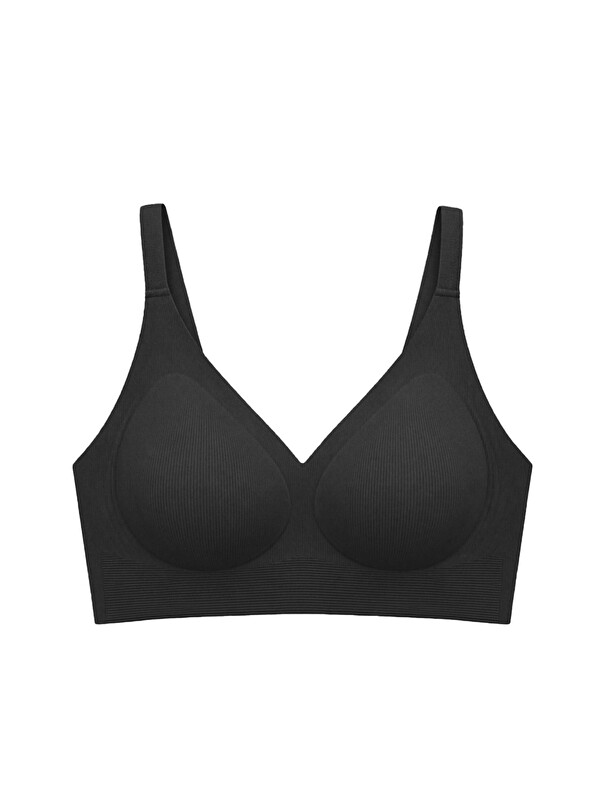 Cottonhill Seamless Bra - Velora | Siyah Lazer Kesim Balensiz Rib Dokulu Dikişsiz Kadın Sütyen