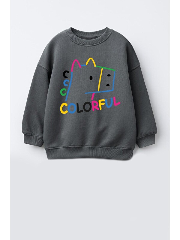 Monila Kız Çocuk 3 İplik Kumaş Pamuklu Baskılı Sweatshirt