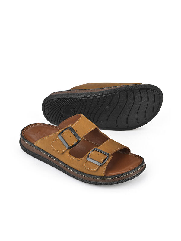 Erkek Hakiki Deri Terlik 1511045ZS1 Taba - Görsel 5