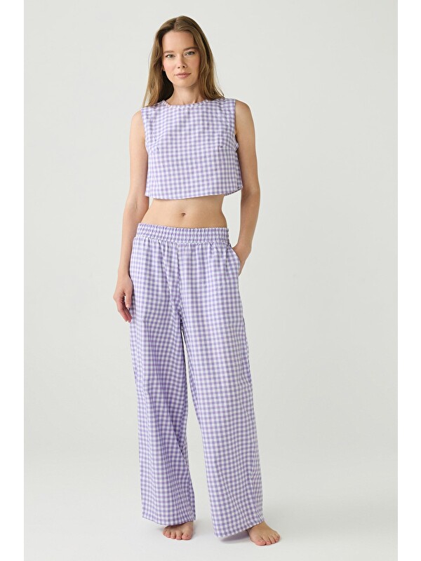C&City Dayjamas Pötikare Crop Pantolon Takım Lila