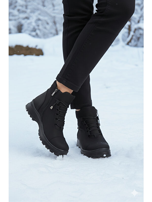Siyah Zümrüt İçi Polarlı Soğuğa Dirençli Kaymaz Taban Kadın Bot 112 Z - Görsel 4