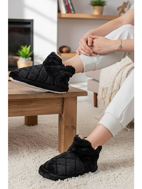 Ness Kadın Ev Botu Pelüş Ev Pandufu Ses Yapmaz Taban Sıcak Kürklü Panduf Ev Botu - Görsel 2