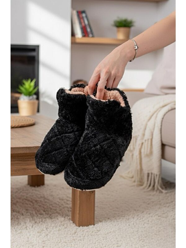 Ness Kadın Ev Botu Pelüş Ev Pandufu Ses Yapmaz Taban Sıcak Kürklü Panduf Ev Botu - Görsel 3