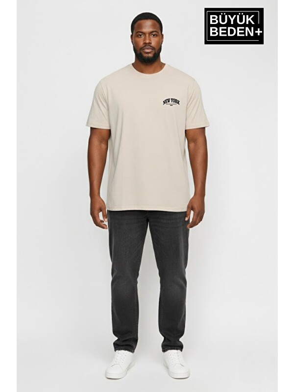Süperlife Erkek Büyük Beden New York Baskılı 3xl-6xl Bisiklet Yaka Tshırt SPR26BTS510-05