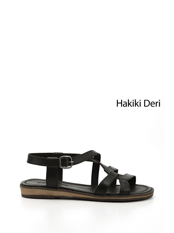 GÖNDERİ(R) Kadın ZÜMRÜT-SİYAH Hakiki Deri Sandalet
