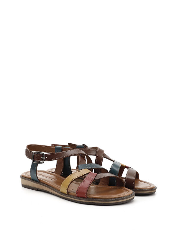 Kadın KIZIL KAHVE Hakiki Deri Sandalet - Görsel 3