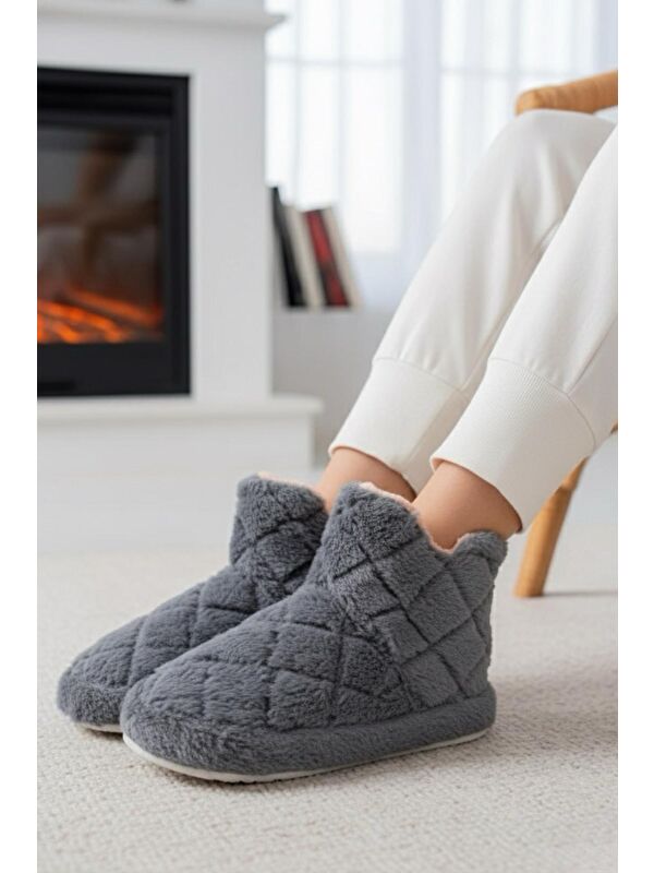 Ness Kadın Ev Botu Pelüş Ev Pandufu Ses Yapmaz Taban Sıcak Kürklü Panduf Ev Botu - Görsel 2
