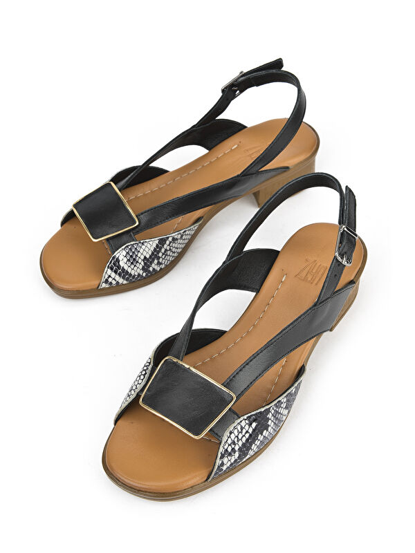 Kadın Hakiki Deri Topuklu Sandalet 1511032Z6020 Siyah - Görsel 6