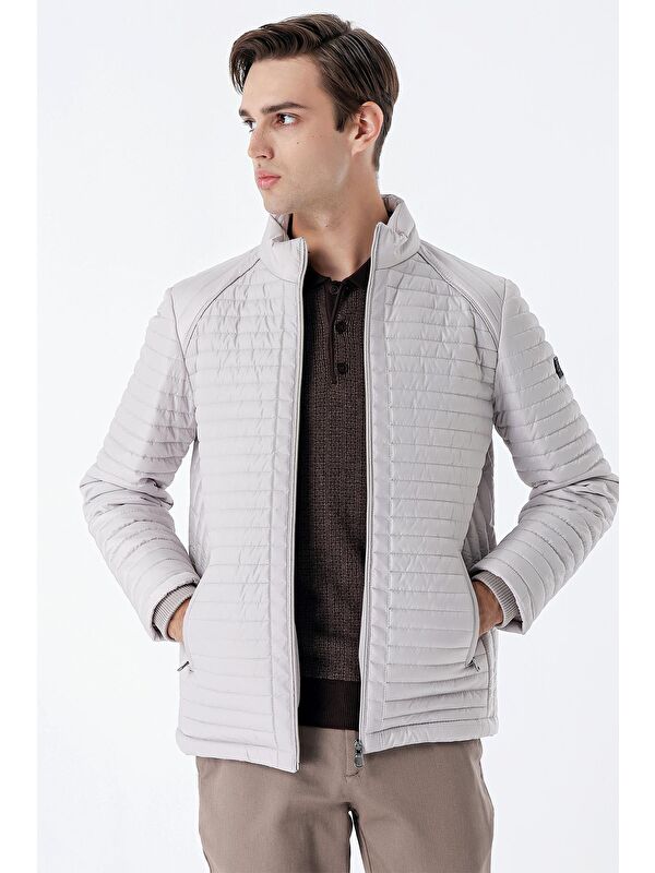 İMZA Taş Rengi Kapitone Dolumlu Dik Yaka Astarlı Slim Fit Dar Kesim Casual Şişme Mont 1007235264