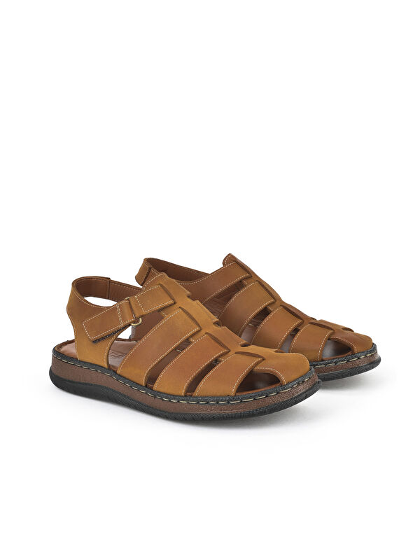 Erkek Hakiki Deri Sandalet 1511045ZS32 Taba - Görsel 3
