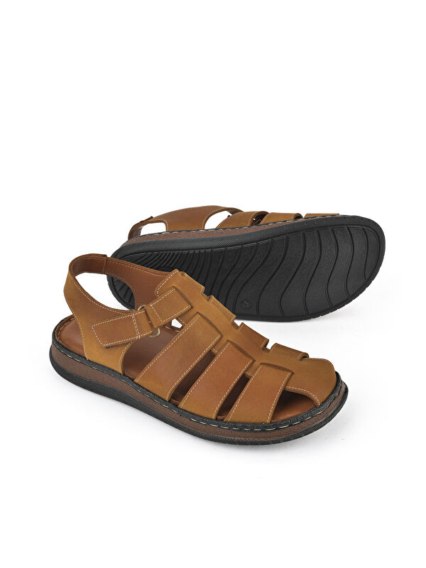 Erkek Hakiki Deri Sandalet 1511045ZS32 Taba - Görsel 5