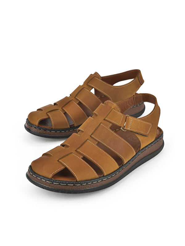 Erkek Hakiki Deri Sandalet 1511045ZS32 Taba - Görsel 6