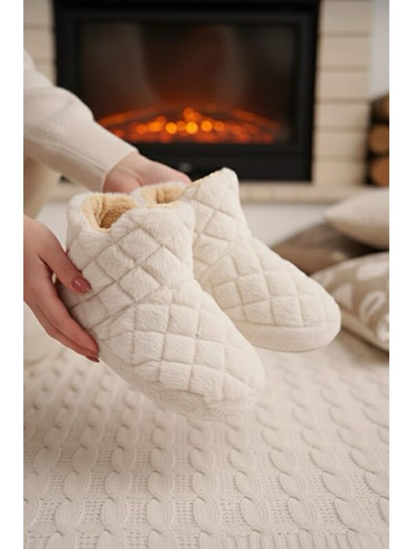 Ness Kadın Ev Botu Pelüş Ev Pandufu Ses Yapmaz Taban Sıcak Kürklü Panduf Ev Botu - Görsel 3