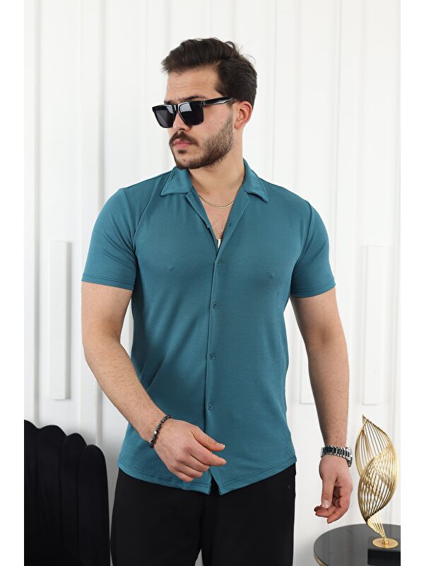 Comstar Erkek Yazlık Elastanlı Slim Fit Gömlek Yaka Kısa Kollu Gömlek