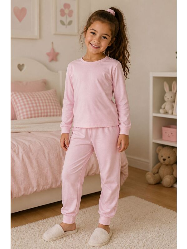 ZUZUNGA Soft Pink %100 Pamuk Basic Kız Çocuk Pijama Takımı