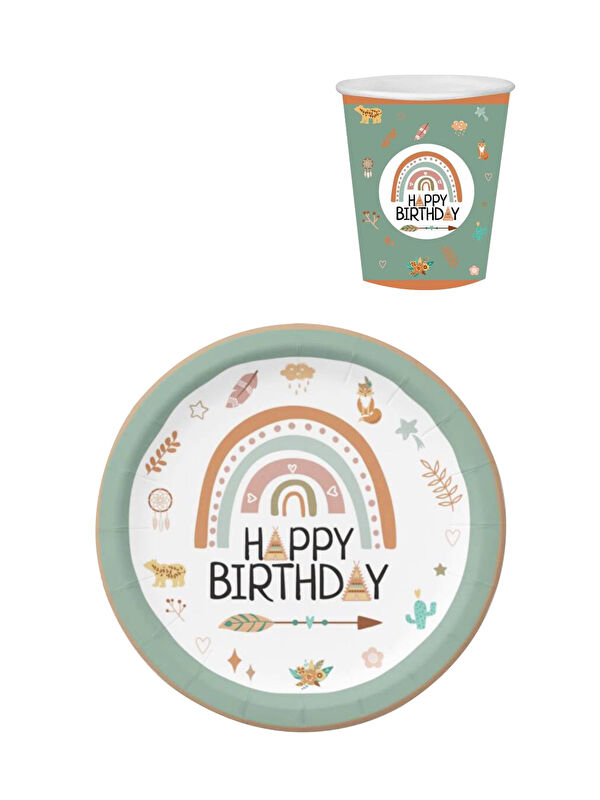 Le Mabelle Yeşil Retro Temalı 8'li Bardak Tabak Set