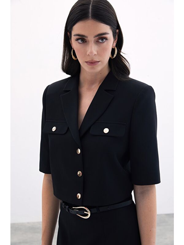 SATEEN Kısa Kollu Ceket - Siyah
