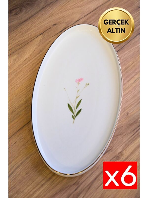 TABAK EVİ Porselen Natura Çuha Altın Yaldızlı Dik Yanaklı Kayık 32,50x17x2,50cm 6 lı