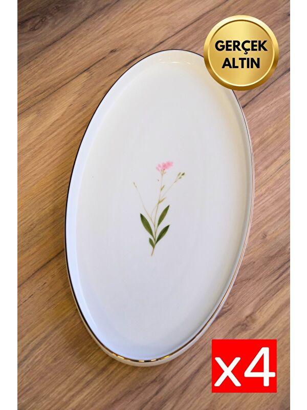 TABAK EVİ Porselen Natura Çuha Altın Yaldızlı Dik Yanaklı Kayık 32,50x17x2,50cm 4 lü