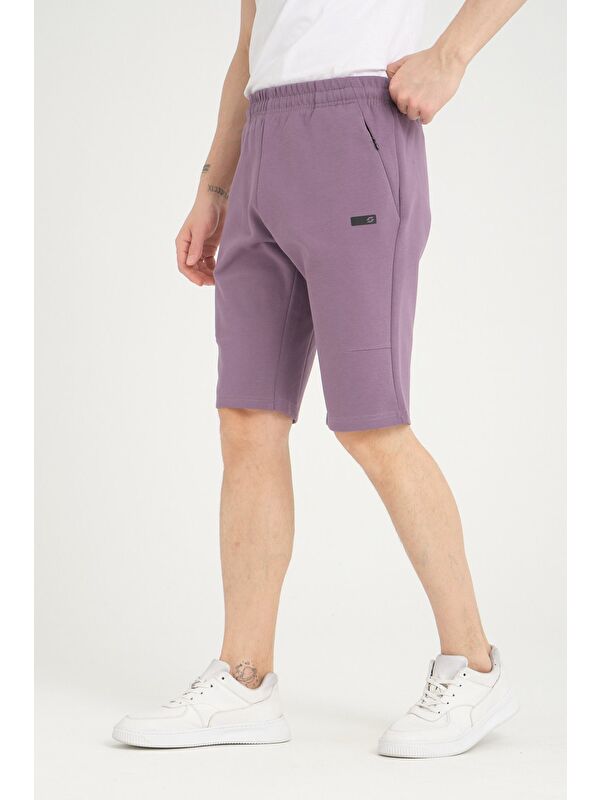 Shooter Sportswear Lila Erkek Şort Minimal Baskı Detaylı Gizli Fermuar Cep Regular Kalıp