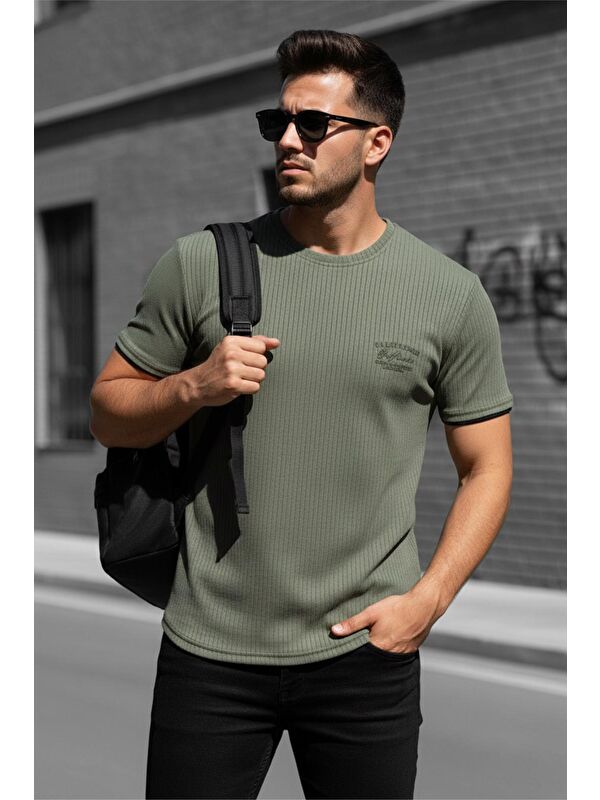 Oksit Ftx California Flok Baskı Detaylı Premium Fitilli Kumaş Erkek T-Shirt