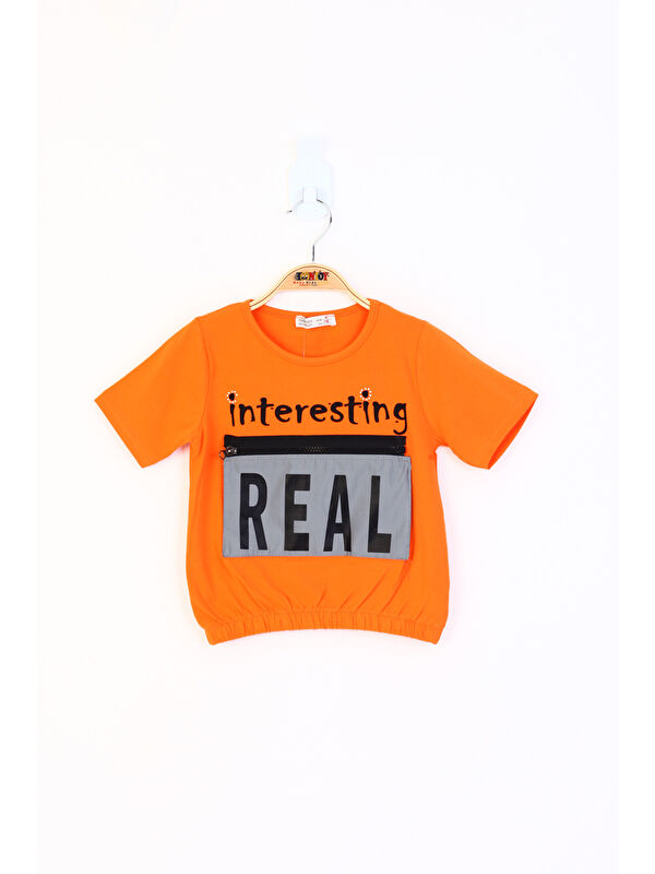 Toontoykids Kız Çocuk Crop Model Cebi Reflektör Detaylı Baskılı Tişört