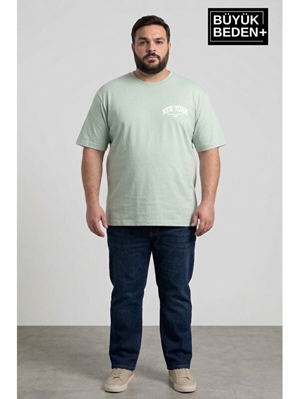 Süperlife Erkek Büyük Beden New York Baskılı 3xl-6xl Bisiklet Yaka Tshırt SPR26BTS510-05