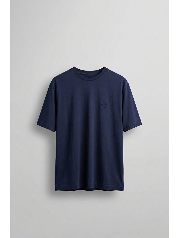 Abluka Online Erkek Relaxed Fit Yumuşak Dokulu Basic T-Shirt Lacivert