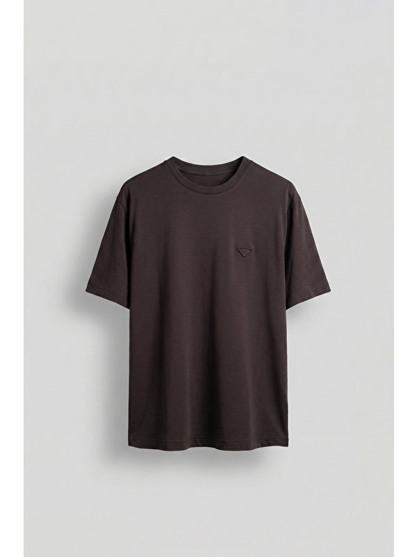 Abluka Online Erkek Relaxed Fit Yumuşak Dokulu Basic T-Shirt Kahverengi