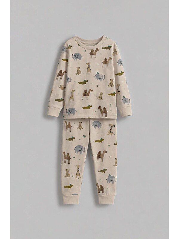 ZUZUNGA Erkek Çocuk %100 Pamuk Süprem Kumaş Uzun Kollu Mevsimlik Pijama Takımı