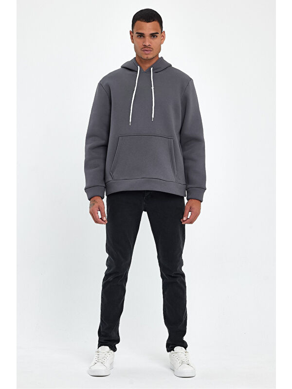 Süperlife Kapüşonlu Standart Kalıp İçi Polarlı 3 İplik Kalın Erkek Hoodie spr25sw55