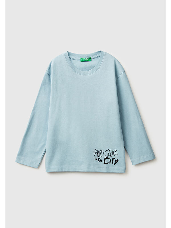 United Colors Of Benetton Erkek Çocuk Açık Mavi Dijital Baskılı Bisiklet Yaka Jarse Uzun Kollu T-shirt