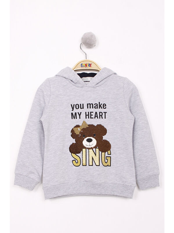 Toontoykids Kız Çocuk Pullu Ayıcık Nakışlı Sweatshirt