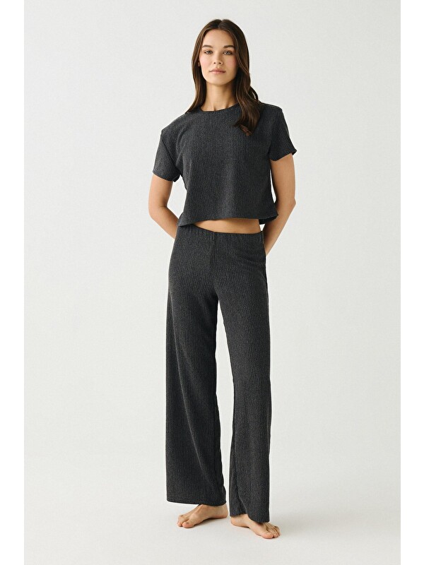 C&City Comfort Dokulu Natural Pijama Takım 9160 Siyah