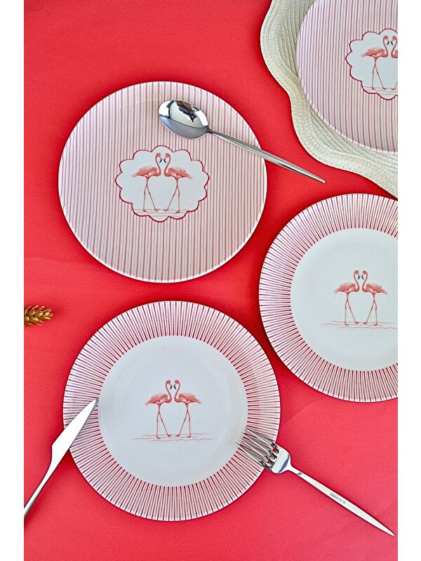 TABAK EVİ Flamingo Tuval Pasta Takımı 20cm 4 Kişilik 4 Parça TVL4PTPRS1158