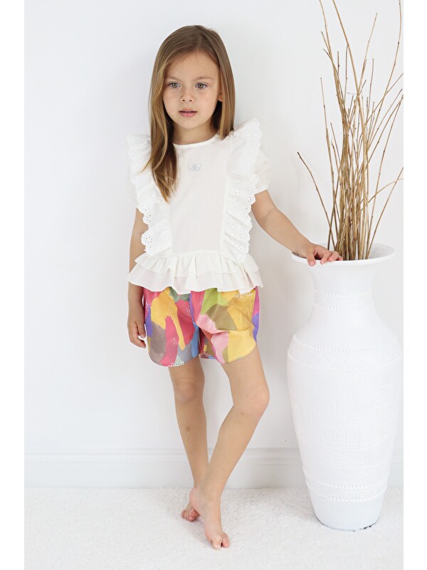 Mnk Baby & Kids Fistolu Kelebek Motif Şortlu Pamuk Dokuma Kız Çocuk Takım TF7352