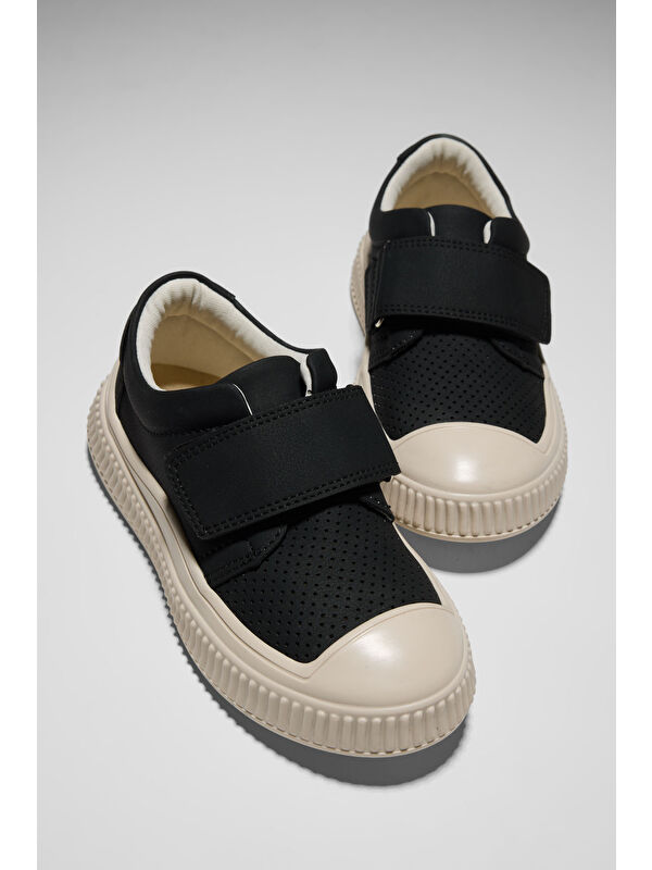 TONNY BLACK Çocuk Unisex Siyah Çoçuk Cırtlı Rahat Kalıp Sneaker