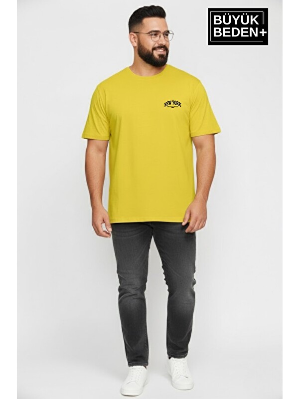 Süperlife Erkek Büyük Beden New York Baskılı 3xl-6xl Bisiklet Yaka Tshırt SPR26BTS510-05