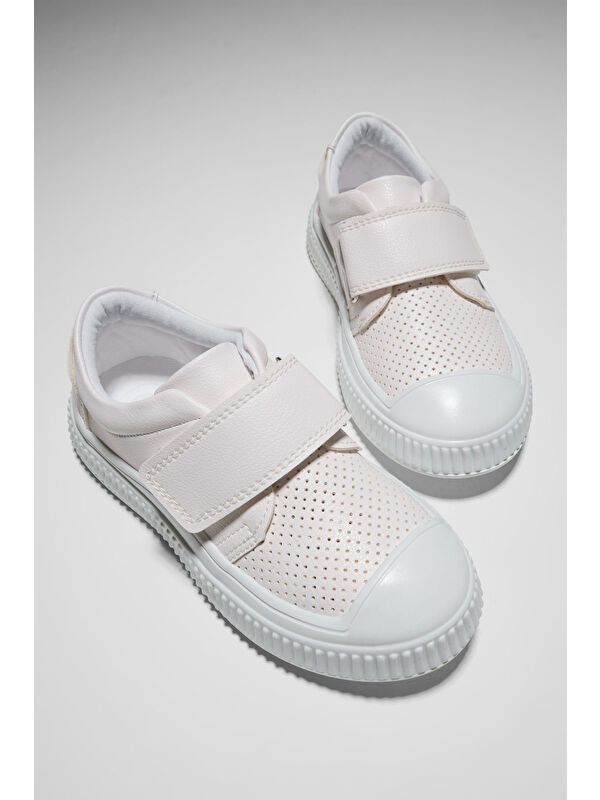 TONNY BLACK Çocuk Unisex Beyaz Çoçuk Cırtlı Rahat Kalıp Sneaker