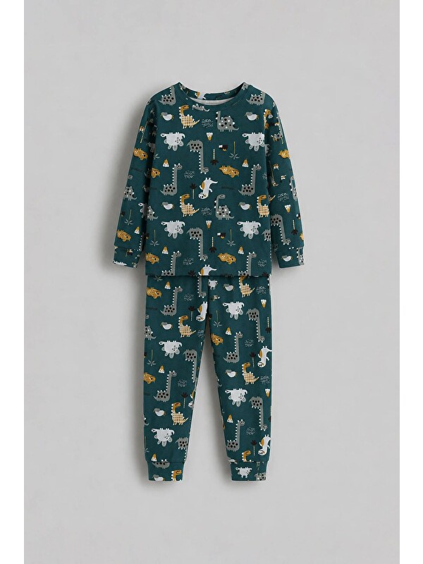 ZUZUNGA Erkek Çocuk %100 Pamuk Süprem Kumaş Uzun Kollu Mevsimlik Pijama Takımı