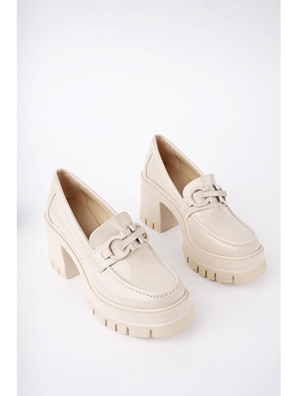 VALENCİA Kadın Kalın Topuklu Yuvarlak Burunlu Metal Tokalı Loafer Günlük Ayakkabı - Görsel 3