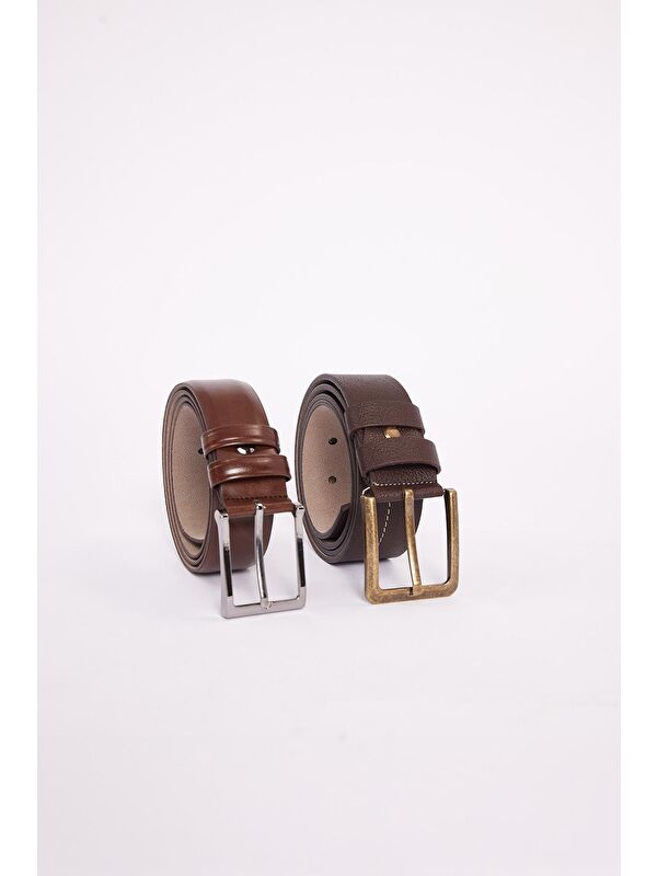 TUDORS Erkek 2'Li Set 3,5 Cm Klasik 4 Cm Spor Kahverengi Kemer