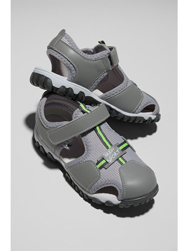TONNY BLACK Çocuk Unisex Açık Gri Çoçuk Cırtlı Rahat Kalıp Sandalet